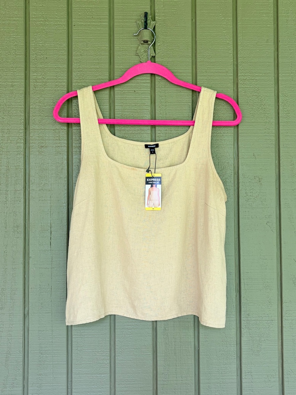 Express Linen Rayon Blend Square Neck Cropped Tank Top Cream M NWT